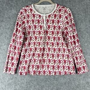 Roller Rabbit Monkey Henley Pajama Top Womens Medium Pima Cotton Long Sleeve